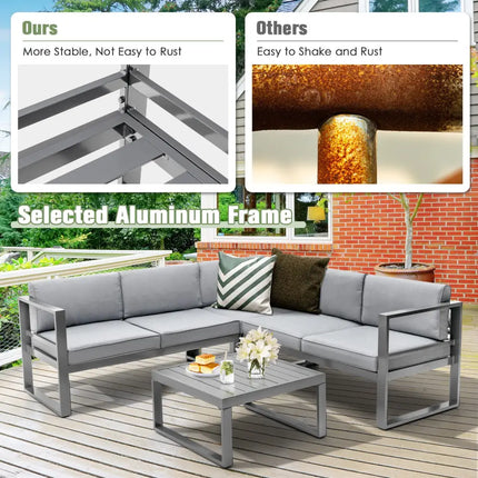 4 Pieces Aluminum Patio Furniture Set with Thick Seat and Back Cushions-Gray - Gray - Outdoor Sectionals