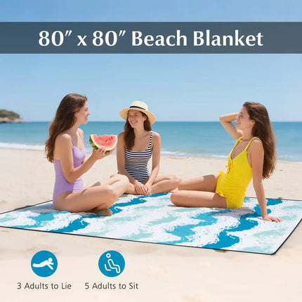 4 Pieces Beach Umbrella Set with 2 Foldable Chairs and Picnic Blanket-Blue - Blue - Outdoor Umbrellas