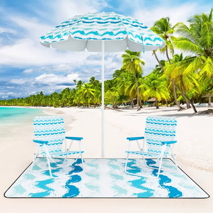 4 Pieces Beach Umbrella Set with 2 Foldable Chairs and Picnic Blanket-Blue - Blue - Outdoor Umbrellas