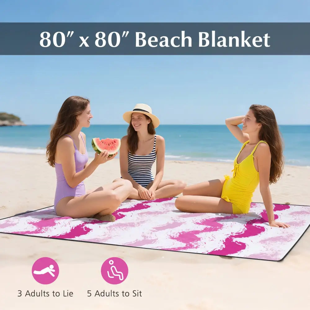 4 Pieces Beach Umbrella Set with 2 Foldable Chairs and Picnic Blanket-Pink - Pink - Outdoor Umbrellas