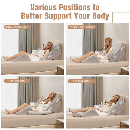 4 Pieces Bed Wedge Pillow for Back Neck and Leg Pain Relief-Gray Costway