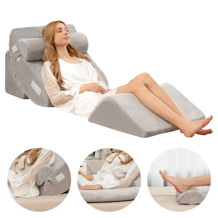 4 Pieces Bed Wedge Pillow for Back Neck and Leg Pain Relief-Gray Costway