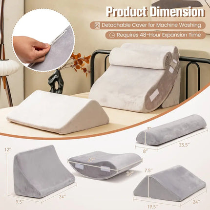 4 Pieces Bed Wedge Pillow for Back Neck and Leg Pain Relief-Gray Costway
