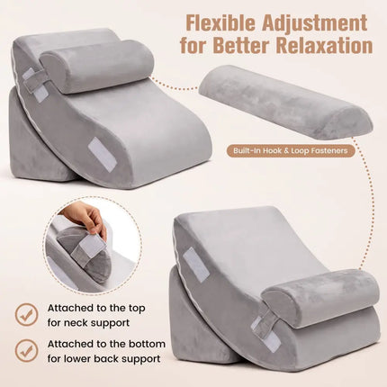4 Pieces Bed Wedge Pillow for Back Neck and Leg Pain Relief-Gray Costway