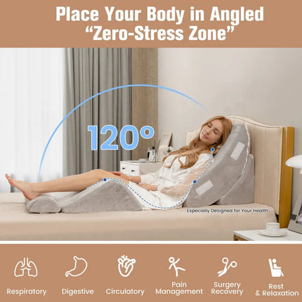 4 Pieces Bed Wedge Pillow for Back Neck and Leg Pain Relief-Gray Costway
