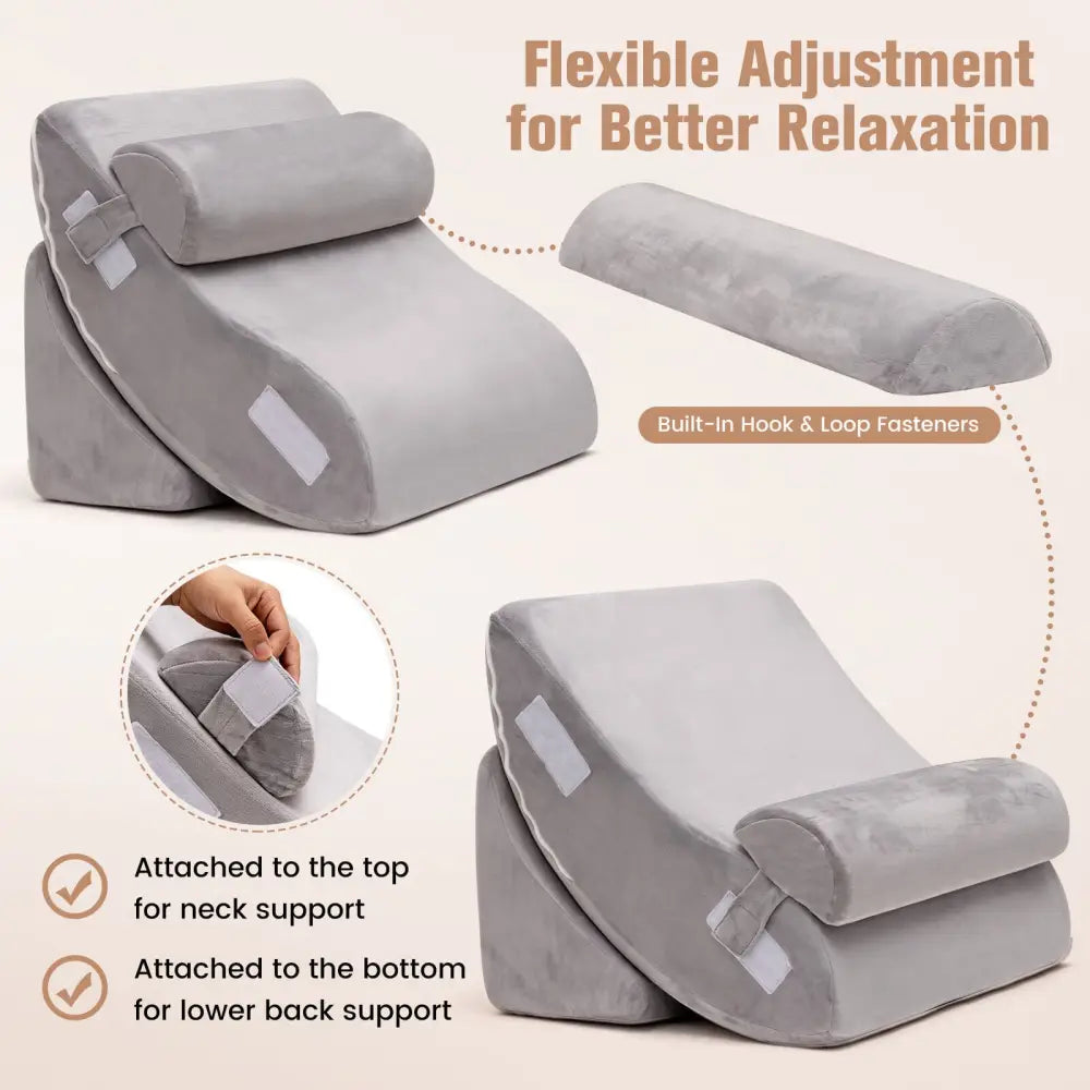 4 Pieces Bed Wedge Pillow for Back Neck and Leg Pain Relief-Gray - Gray - Bedding