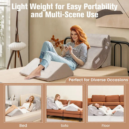 4 Pieces Bed Wedge Pillow for Back Neck and Leg Pain Relief-Gray Costway