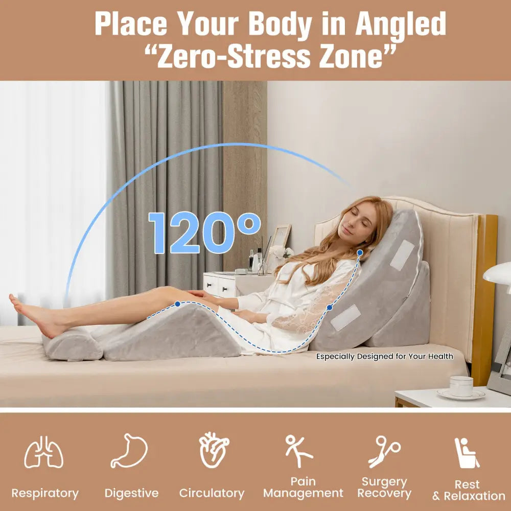 4 Pieces Bed Wedge Pillow for Back Neck and Leg Pain Relief-Gray - Gray - Bedding