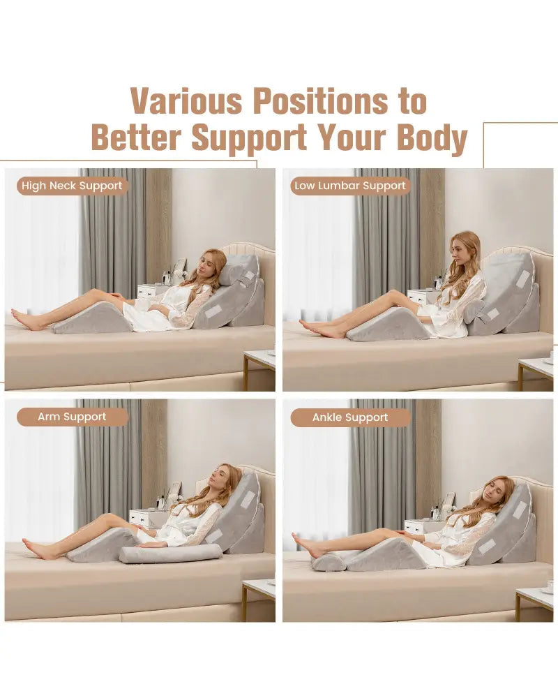 4 Pieces Bed Wedge Pillow for Back Neck and Leg Pain Relief-Gray - Gray - Bedding