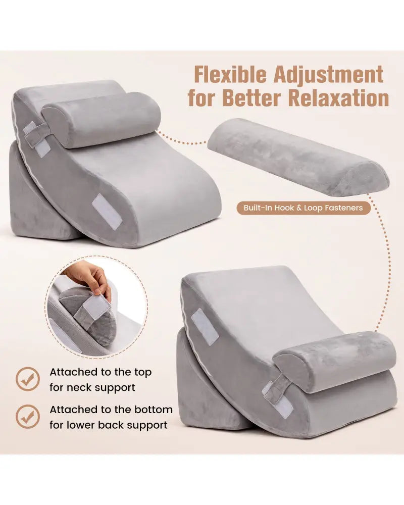 4 Pieces Bed Wedge Pillow for Back Neck and Leg Pain Relief-Gray - Gray - Bedding