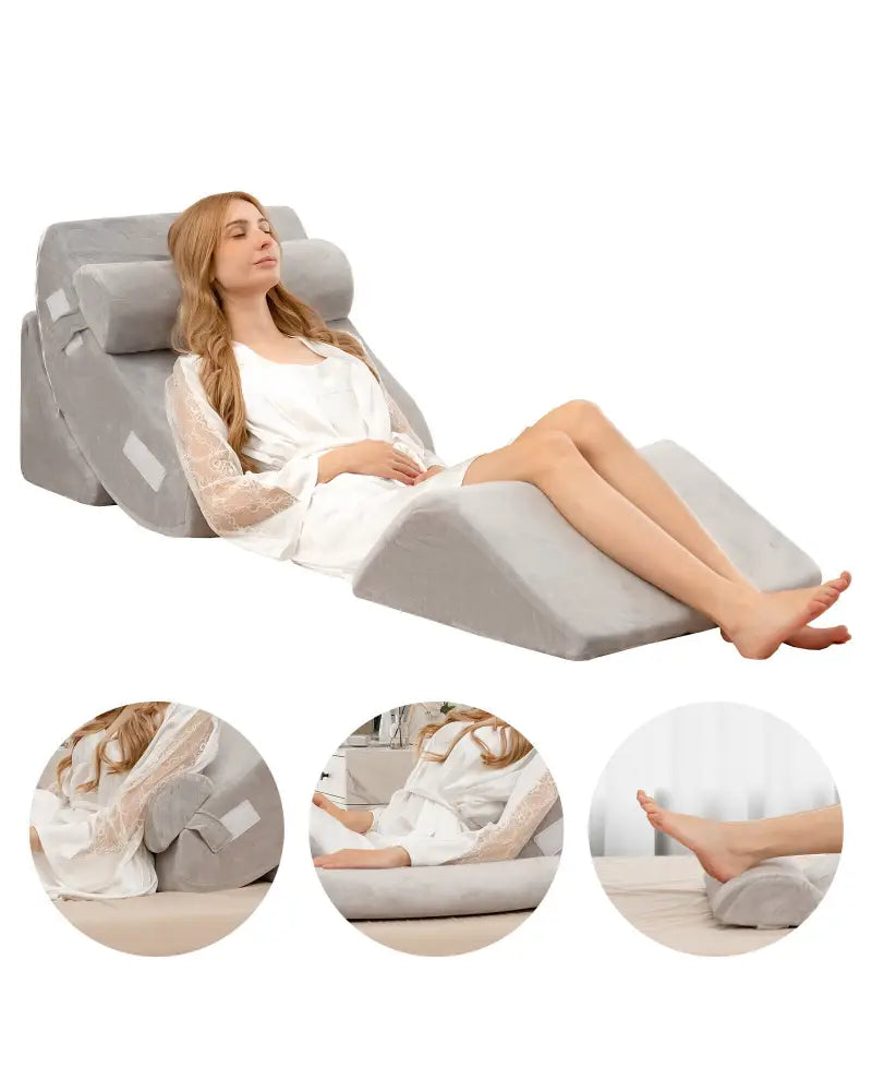 4 Pieces Bed Wedge Pillow for Back Neck and Leg Pain Relief-Gray - Gray - Bedding