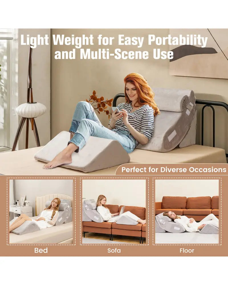 4 Pieces Bed Wedge Pillow for Back Neck and Leg Pain Relief-Gray - Gray - Bedding
