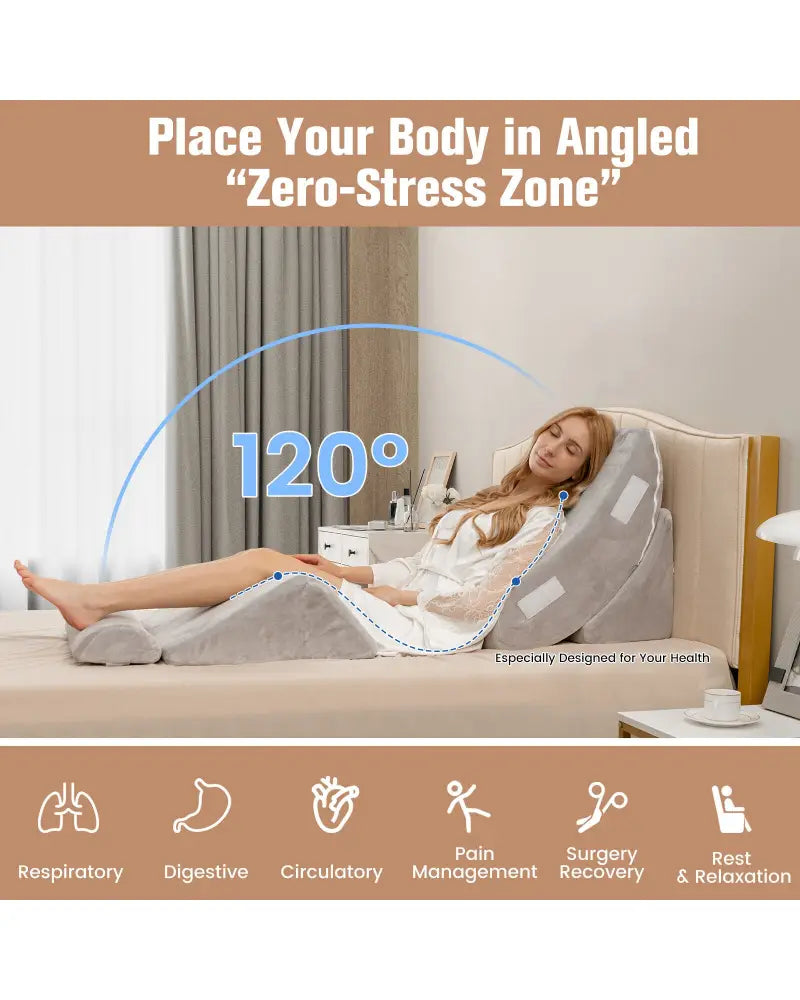 4 Pieces Bed Wedge Pillow for Back Neck and Leg Pain Relief-Gray - Gray - Bedding