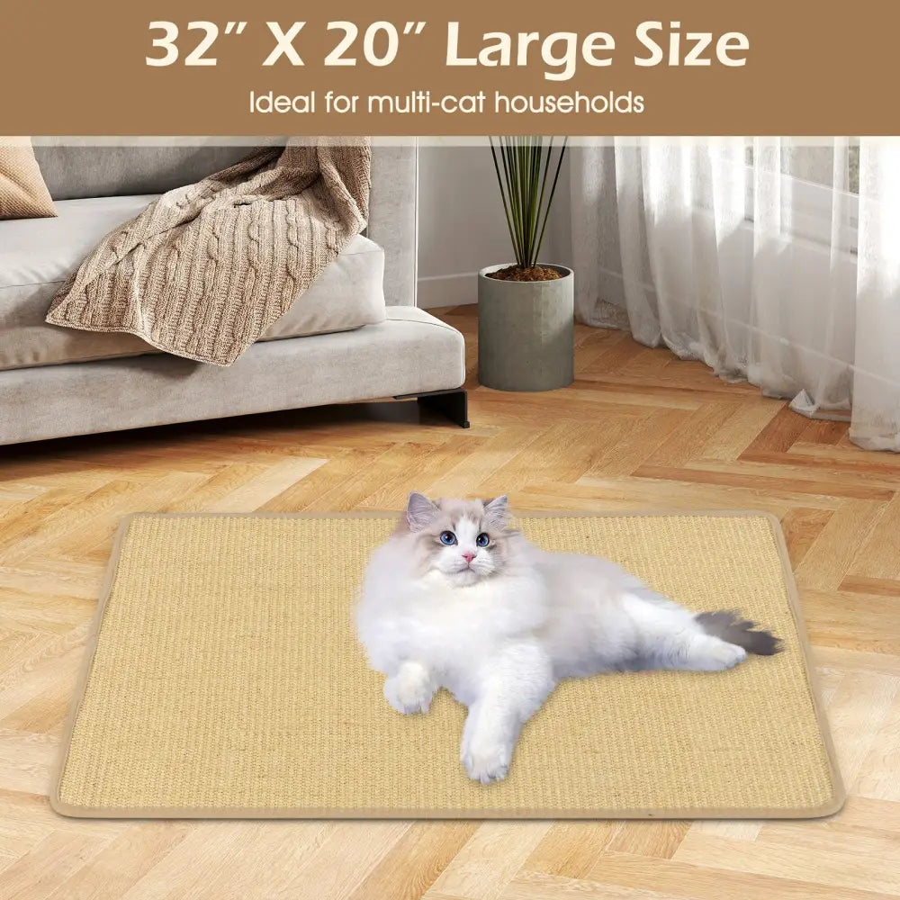 4 Pieces Cat Scratcher Mat Set 32 x 20 Inch Pads for Cats - Natural - Cat Trees Condos & Scratchers