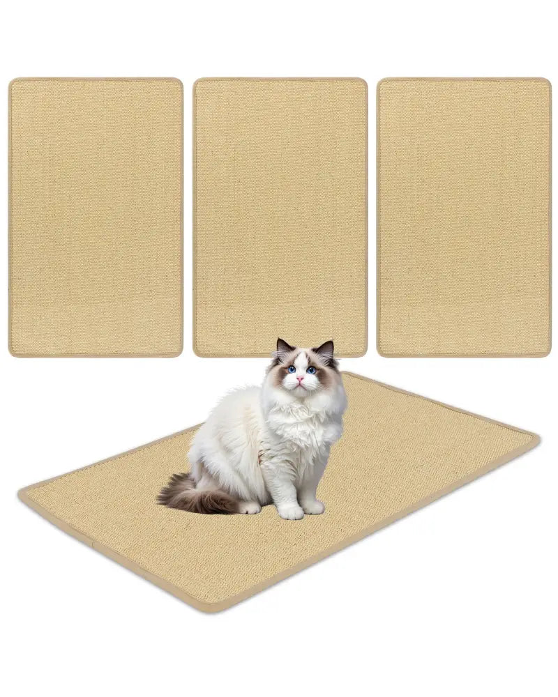 4 Pieces Cat Scratcher Mat Set 32 x 20 Inch Pads for Cats - Natural - Cat Trees Condos & Scratchers