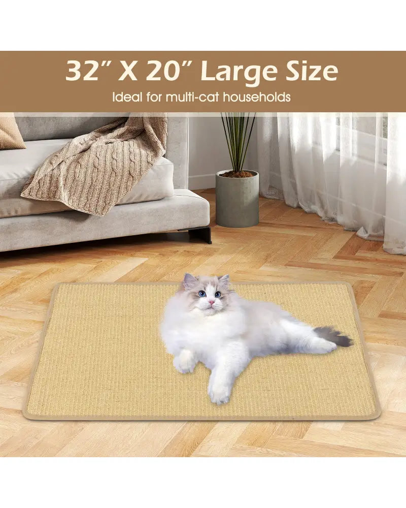 4 Pieces Cat Scratcher Mat Set 32 x 20 Inch Pads for Cats - Natural - Cat Trees Condos & Scratchers