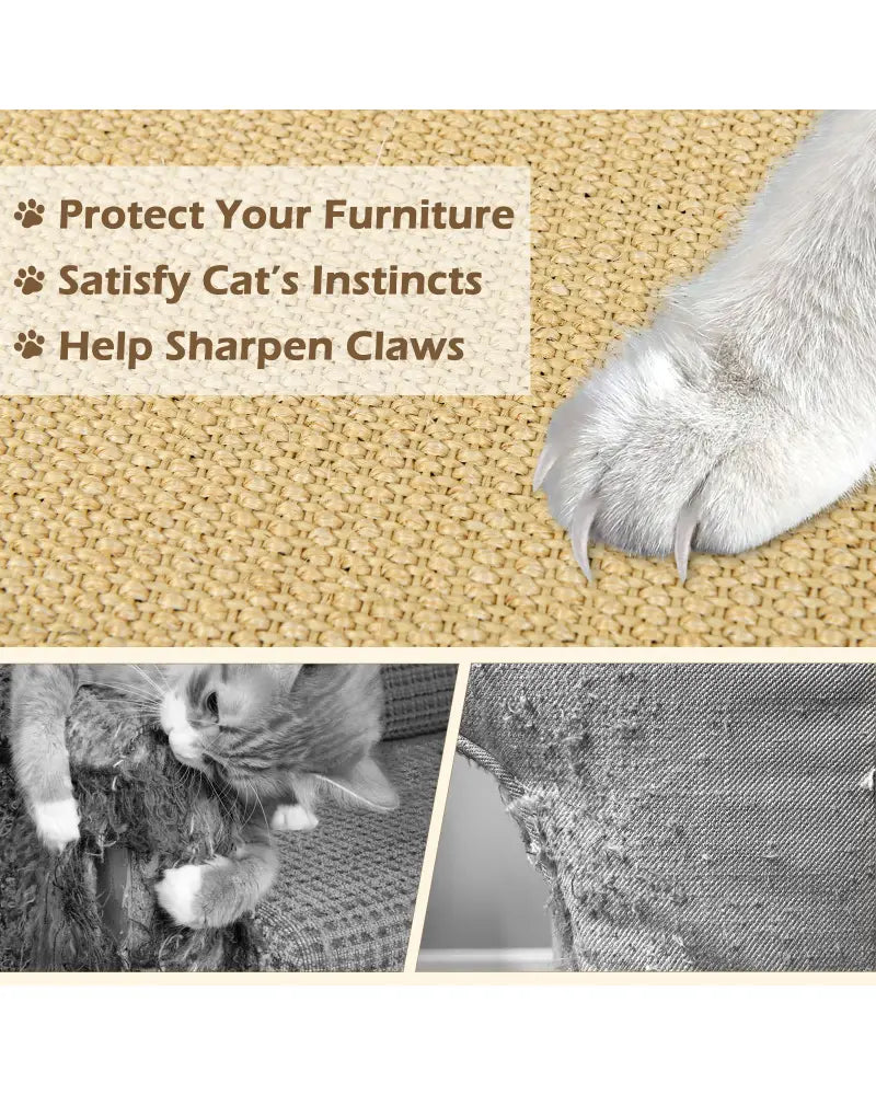 4 Pieces Cat Scratcher Mat Set 32 x 20 Inch Pads for Cats - Natural - Cat Trees Condos & Scratchers