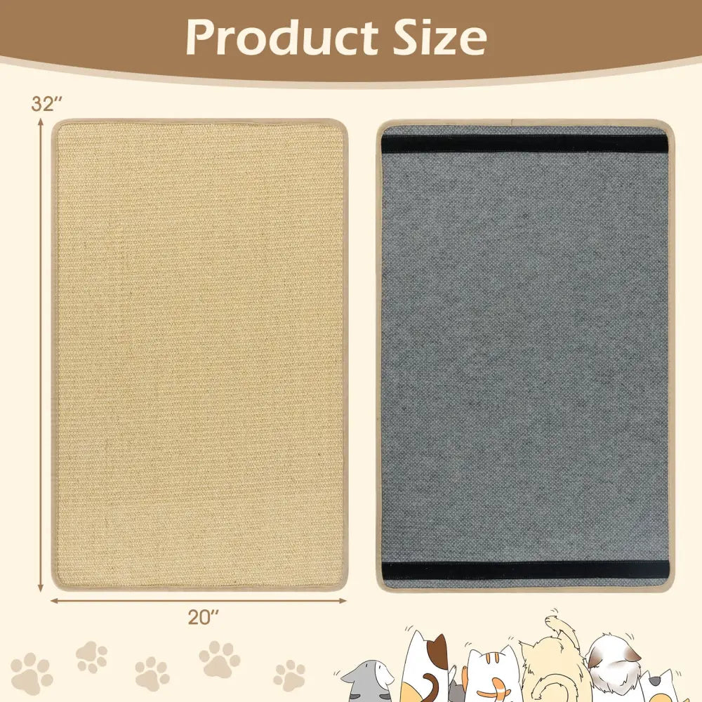4 Pieces Cat Scratcher Mat Set 32 x 20 Inch Pads for Cats - Natural - Cat Trees Condos & Scratchers