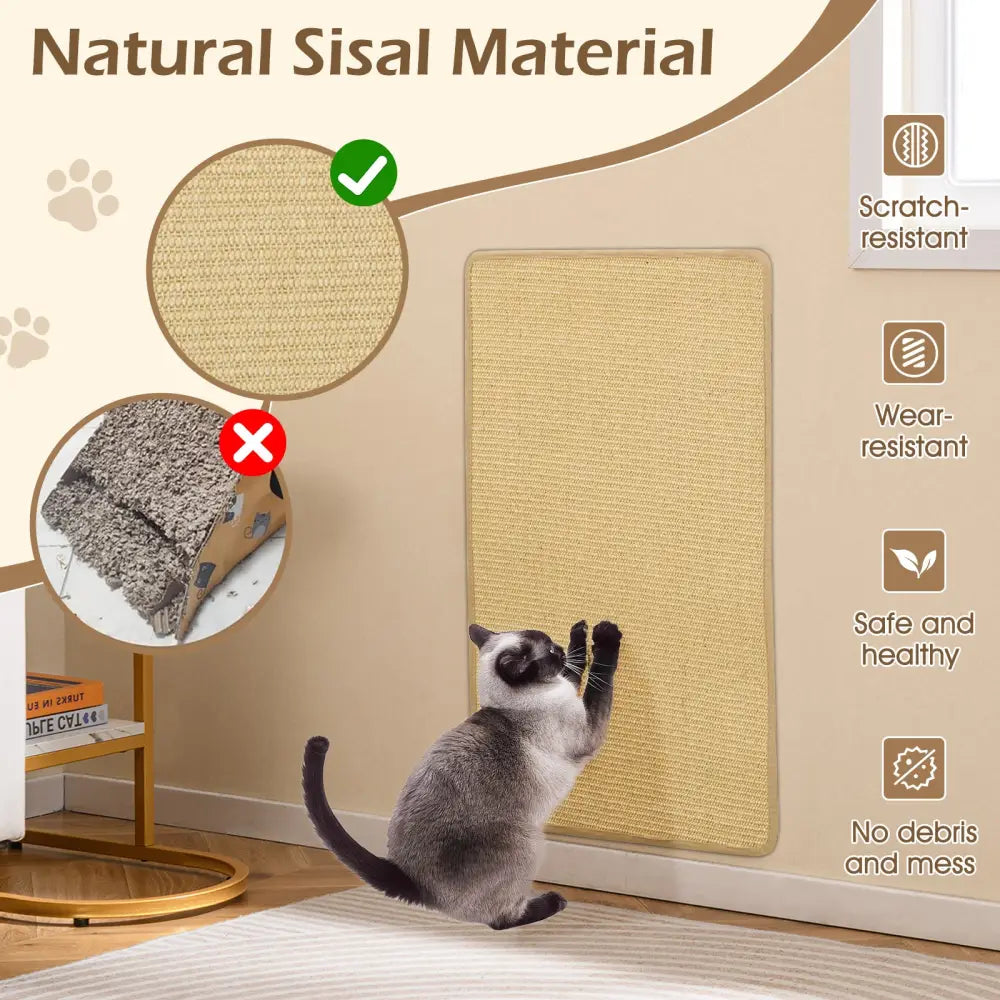 4 Pieces Cat Scratcher Mat Set 32 x 20 Inch Pads for Cats - Natural - Cat Trees Condos & Scratchers