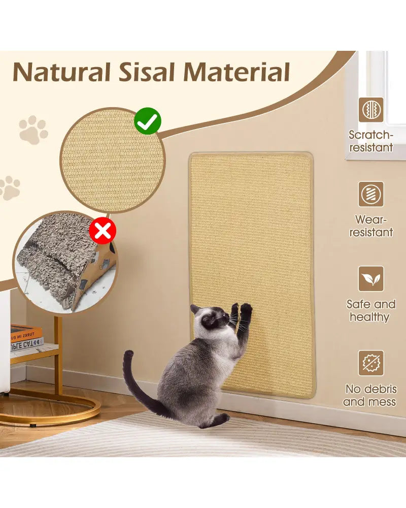 4 Pieces Cat Scratcher Mat Set 32 x 20 Inch Pads for Cats - Natural - Cat Trees Condos & Scratchers