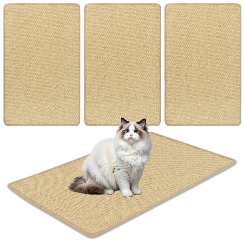4 Pieces Cat Scratcher Mat Set 32 x 20 Inch Pads for Cats - Natural - Cat Trees Condos & Scratchers