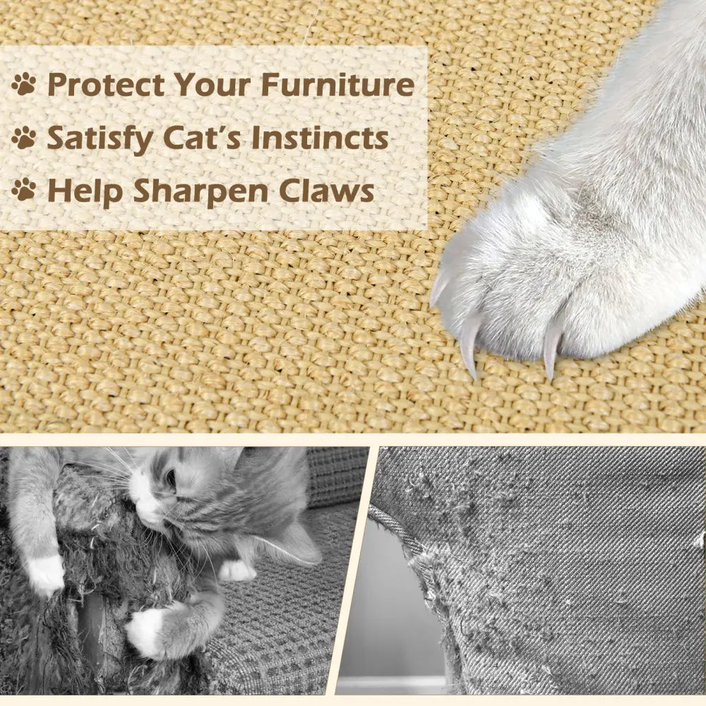 4 Pieces Cat Scratcher Mat Set 32 x 20 Inch Pads for Cats - Natural - Cat Trees Condos & Scratchers