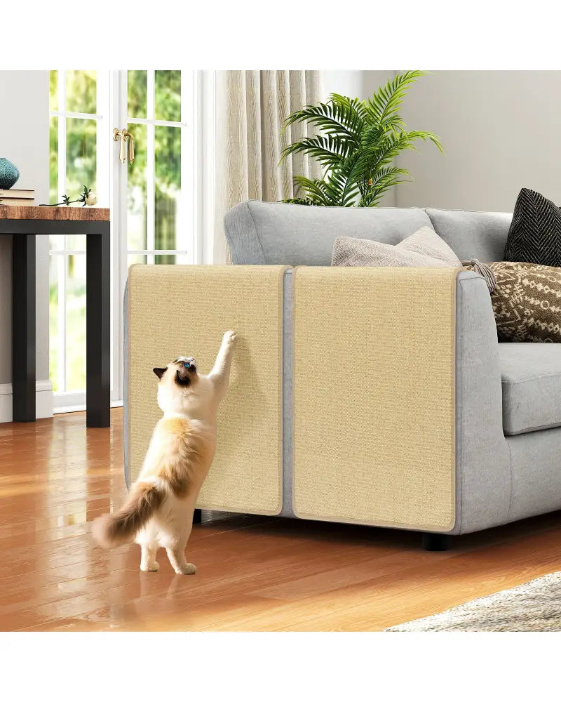 4 Pieces Cat Scratcher Mat Set 32 x 20 Inch Pads for Cats - Natural - Cat Trees Condos & Scratchers