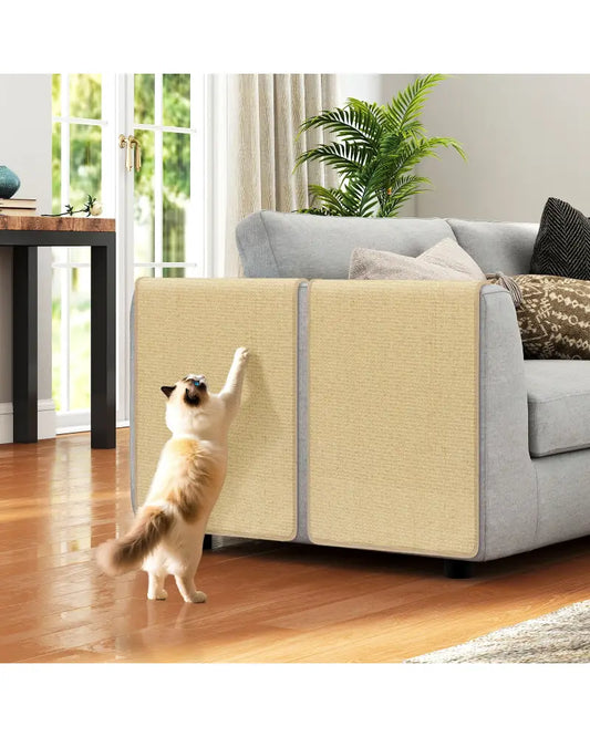 4 Pieces Cat Scratcher Mat Set 32 x 20 Inch Pads for Cats - Natural - Cat Trees Condos & Scratchers