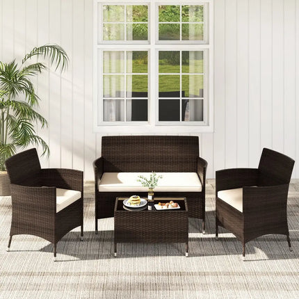 4 Pieces Comfortable Outdoor Rattan Sofa Set with Glass Coffee Table-Light Brown - Light Brown - Patio Furniture Sets