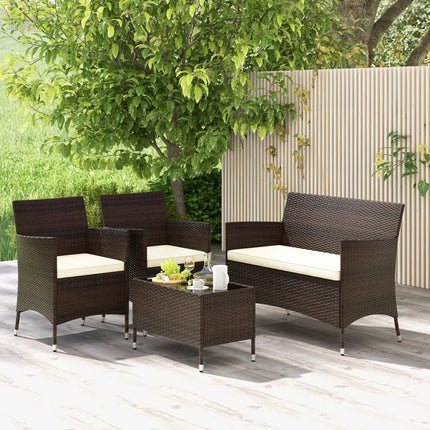 4 Pieces Comfortable Outdoor Rattan Sofa Set with Glass Coffee Table-Light Brown - Light Brown - Patio Furniture Sets