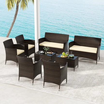 4 Pieces Comfortable Outdoor Rattan Sofa Set with Glass Coffee Table-Light Brown - Light Brown - Patio Furniture Sets