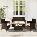 4 Pieces Comfortable Outdoor Rattan Sofa Set with Glass Coffee Table-Light Brown - Light Brown - Patio Furniture Sets