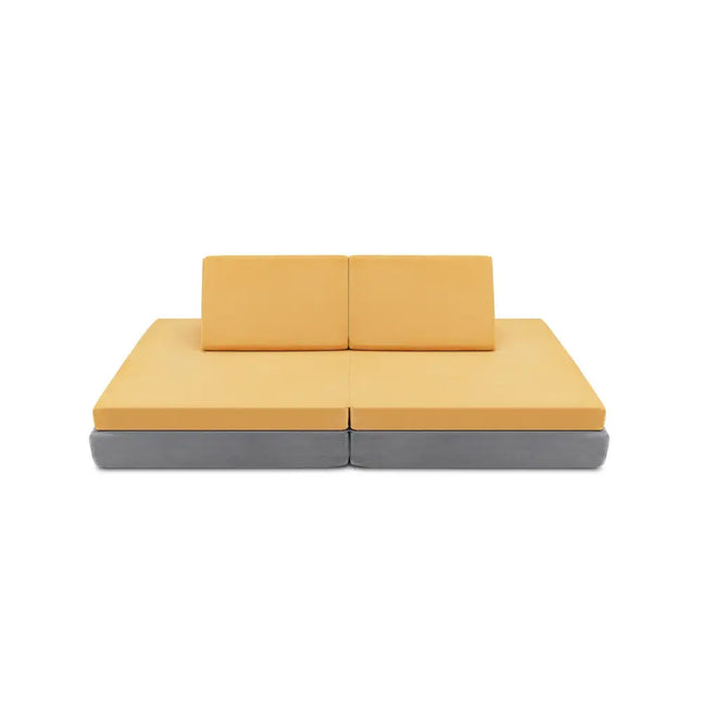 4 Pieces Convertible Kids Couch Set with 2 Folding Mats-Yellow - Yellow - Kids Chairs & Seating
