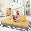 4 Pieces Convertible Kids Couch Set with 2 Folding Mats-Yellow - Yellow - Kids Chairs & Seating