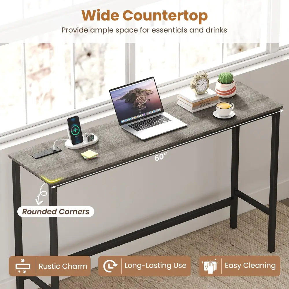 4 Pieces Counter Height Bar Table with Power Outlet with 3 Padded Stools-Gray - Gray - Dining Room Sets