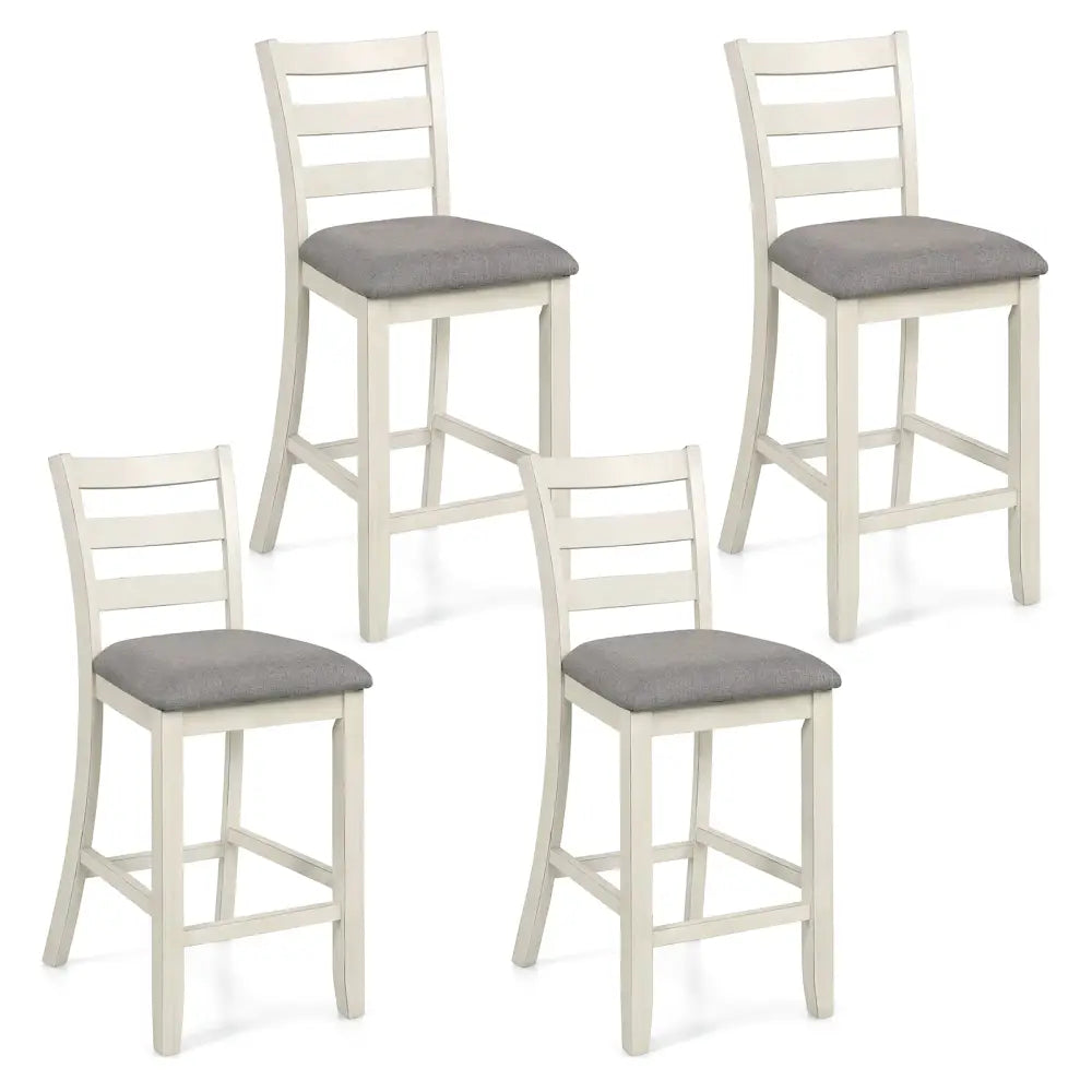 4 Pieces Counter Height Chairs with Fabric Seat and Rubber Wood Legs-Beige - Beige - Bar Stools