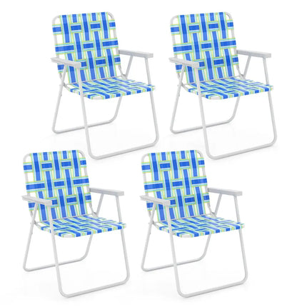 4 Pieces Folding Beach Chair Camping Lawn Webbing Chair-Blue - Blue - Beach & Lawn Chairs
