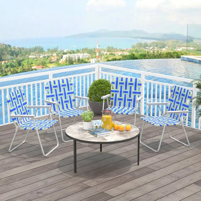 4 Pieces Folding Beach Chair Camping Lawn Webbing Chair-Blue - Blue - Beach & Lawn Chairs