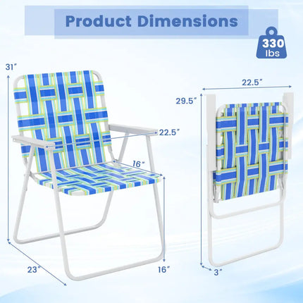 4 Pieces Folding Beach Chair Camping Lawn Webbing Chair-Blue - Blue - Beach & Lawn Chairs