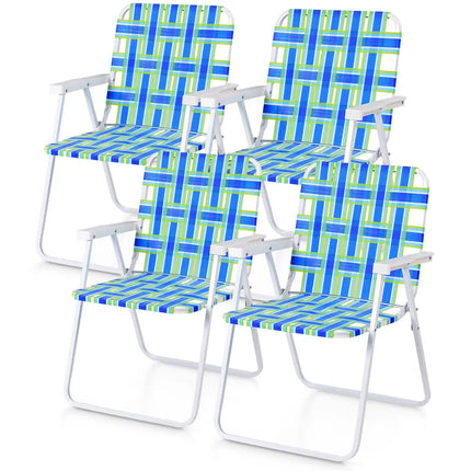 4 Pieces Folding Beach Chair Camping Lawn Webbing Chair-Blue - Blue - Beach & Lawn Chairs