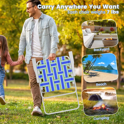 4 Pieces Folding Beach Chair Camping Lawn Webbing Chair-Blue - Blue - Beach & Lawn Chairs