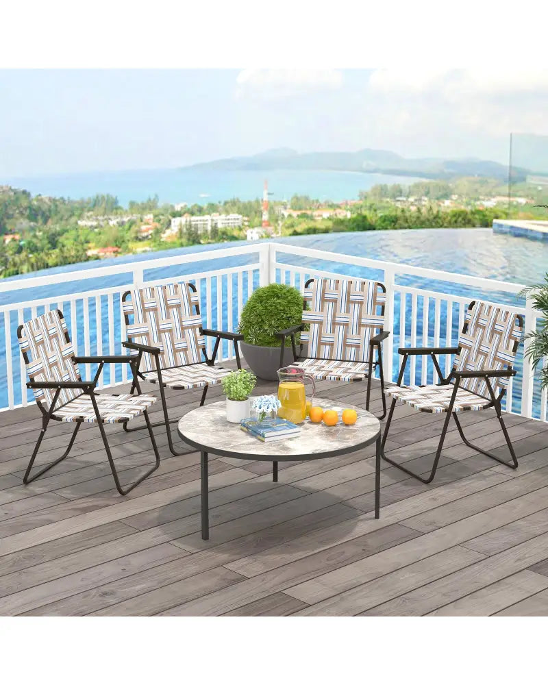 4 Pieces Folding Beach Chair Camping Lawn Webbing Chair-Coffee - Coffee - Beach & Lawn Chairs