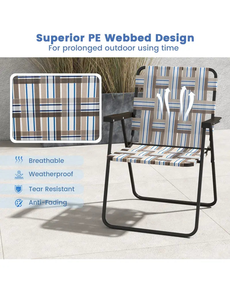 4 Pieces Folding Beach Chair Camping Lawn Webbing Chair-Coffee - Coffee - Beach & Lawn Chairs