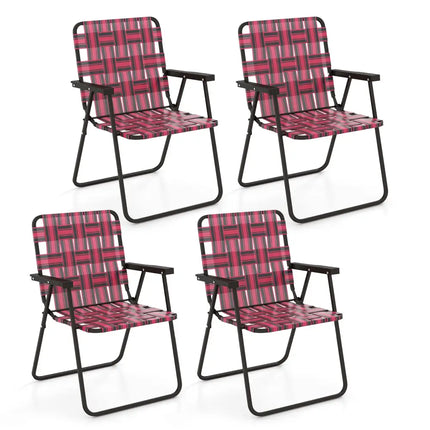 4 Pieces Folding Beach Chair Camping Lawn Webbing Chair-Red - Red - Beach & Lawn Chairs