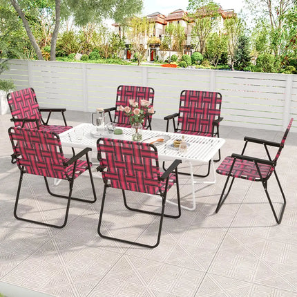 4 Pieces Folding Beach Chair Camping Lawn Webbing Chair-Red - Red - Beach & Lawn Chairs