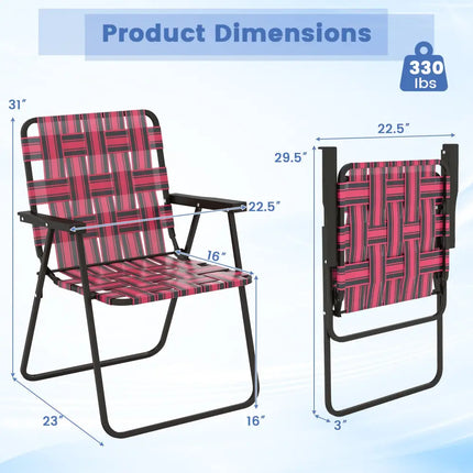 4 Pieces Folding Beach Chair Camping Lawn Webbing Chair-Red - Red - Beach & Lawn Chairs