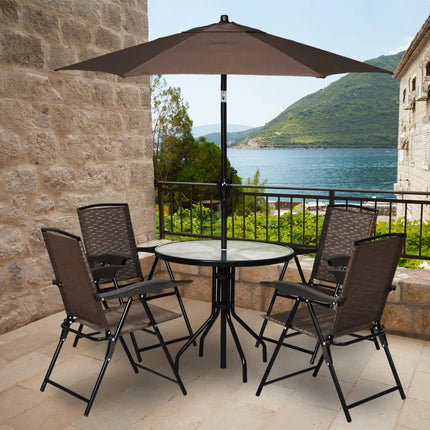 4 Pieces Folding Dining Chairs with Steel Armrests and Sling Back - Brown - Patio Dining Chairs