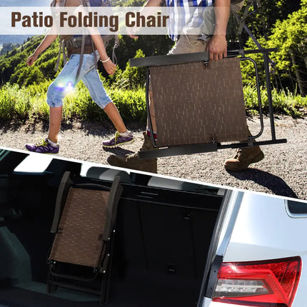 4 Pieces Folding Dining Chairs with Steel Armrests and Sling Back - Brown - Patio Dining Chairs