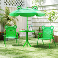 4 Pieces Kids Picnic Set with 2 Folding Chairs and Height Adjustable Umbrella-Green - Green - Kids Table & Chair Sets