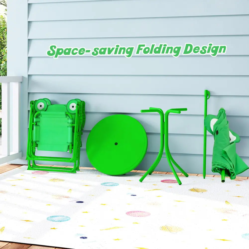 4 Pieces Kids Picnic Set with 2 Folding Chairs and Height Adjustable Umbrella-Green - Green - Kids Table & Chair Sets